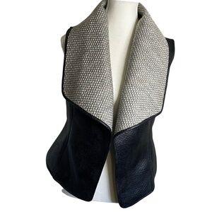 RW& Co. Dk.Brown Faux Leather Wool Blend Textured Career Office Vest- Sz-S